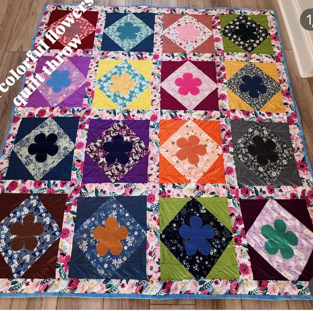 Colorful Floral Quilt Throw